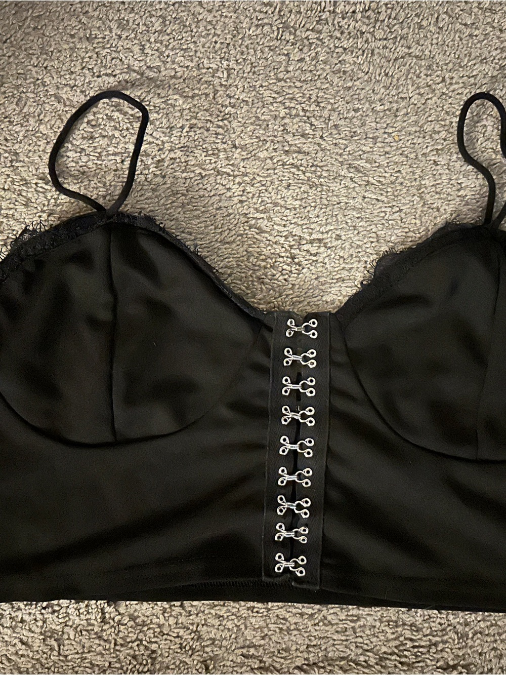 Black Hook-and-Eye Satin Bralette